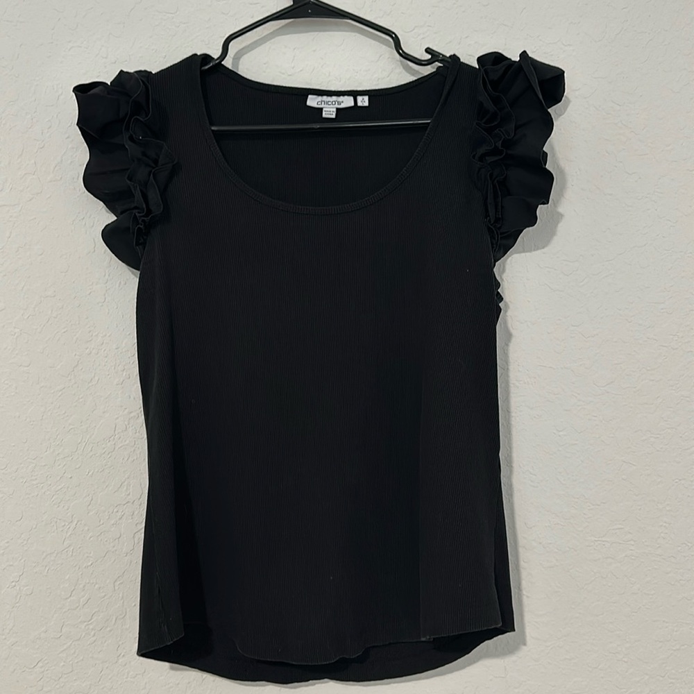 Chicos ruffle sleeve top shirt Black 2 10/12 large